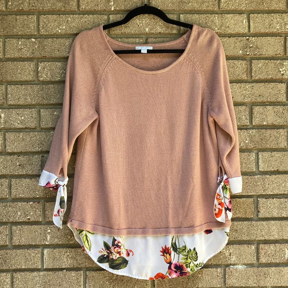NEW YORK & COMPANY Mock Layered Pink Sweater